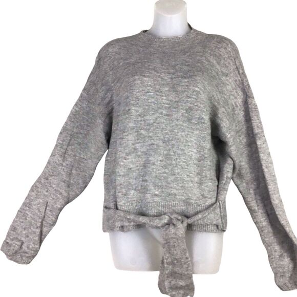 WAYF Women’s Medium Gray Mock Neck Pullover Sweater Tie Waist Long Sleeve - Picture 1 of 16